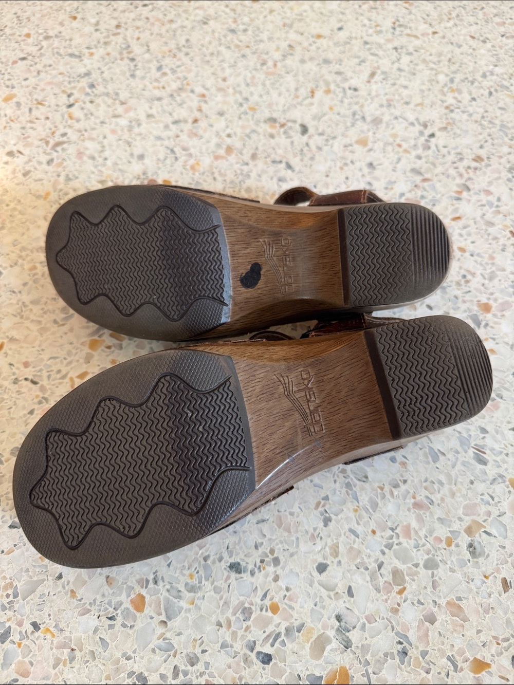 Dansko Brown Leather Floral-Embossed Mary Jane Clogs - Picture 2 of 7